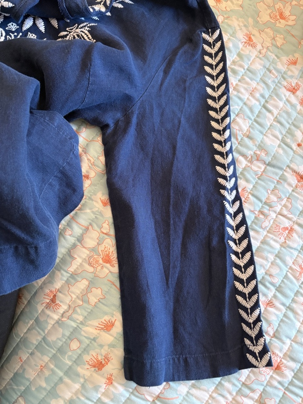 JM Collection Linen Tunic Sz 12 Navy Blue Embroidered Bohemian Peasant Coastal - Picture 15 of 15